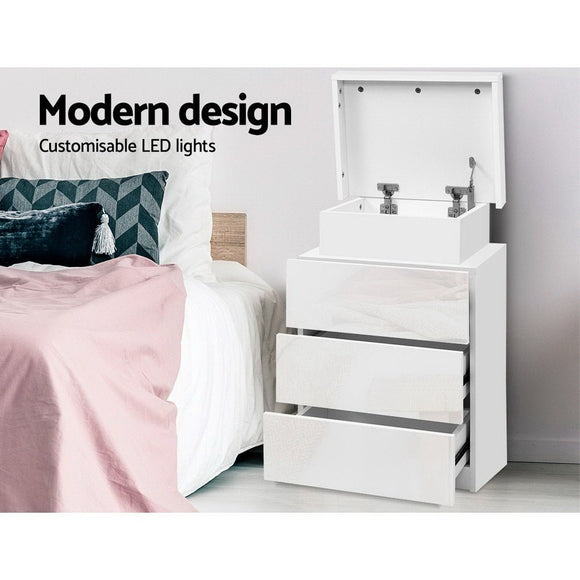 Artiss 2X Bedside Table LED 3 Drawers - COLEY White - RnR Galore
