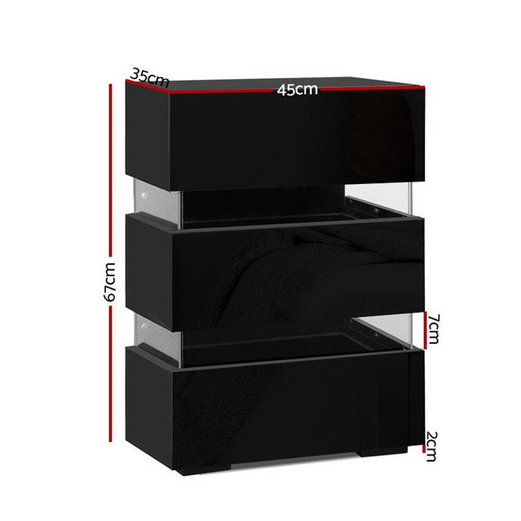 Artiss 2x Bedside Table LED 3 Drawers - LUMI Black - RnR Galore