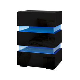 Artiss 2x Bedside Table LED 3 Drawers - LUMI Black - RnR Galore