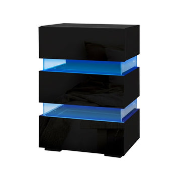 Artiss 2x Bedside Table LED 3 Drawers - LUMI Black - RnR Galore