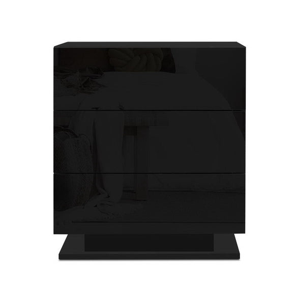 Artiss 2x Bedside Table LED 3 Drawers - MORI Black - RnR Galore
