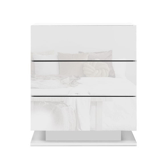 Artiss 2x Bedside Table LED 3 Drawers - MORI White - RnR Galore