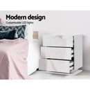 Artiss 2x Bedside Table LED 3 Drawers - MORI White - RnR Galore