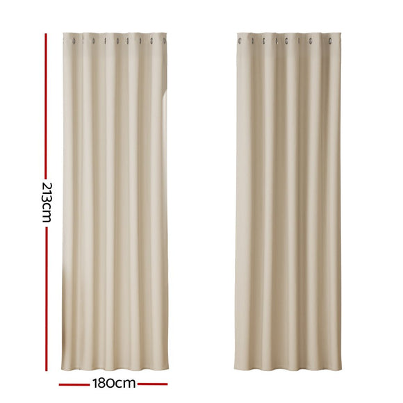 Artiss 2X Blockout Curtains Eyelet 180x213cm Beige - RnR Galore