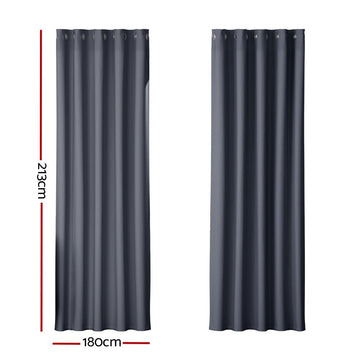 Artiss 2X Blockout Curtains Eyelet 180x213cm Charcoal - RnR Galore