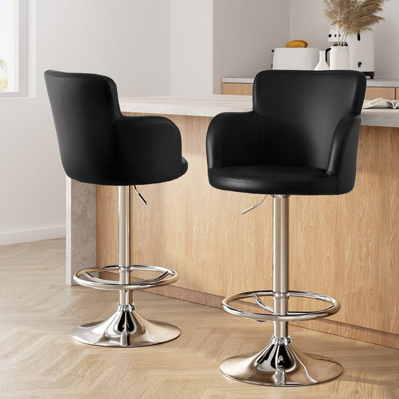 Artiss 2x Leather Bar Stools Swivel Adjustable Gas Lift PU Counter Chairs Black - RnR Galore