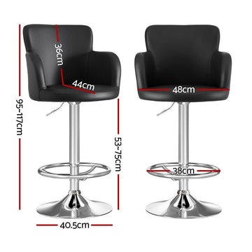 Artiss 2x Leather Bar Stools Swivel Adjustable Gas Lift PU Counter Chairs Black - RnR Galore
