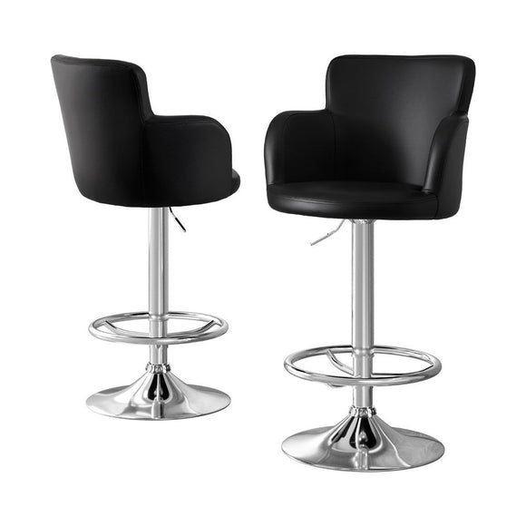 Artiss 2x Leather Bar Stools Swivel Adjustable Gas Lift PU Counter Chairs Black - RnR Galore