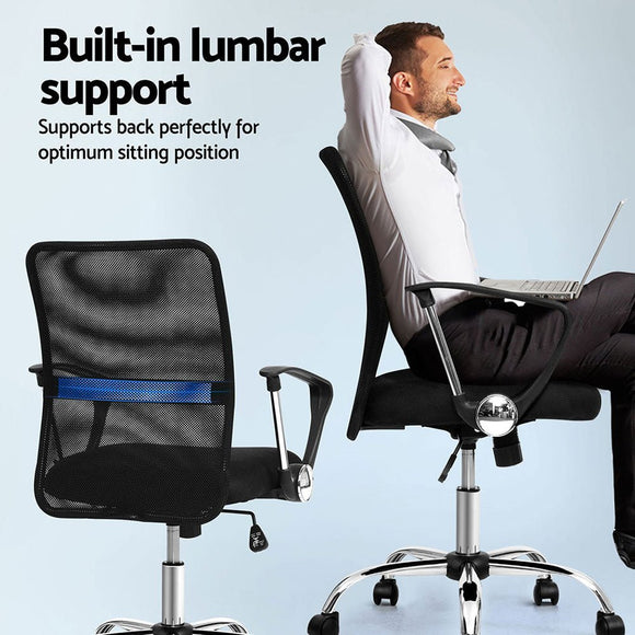 Artiss 2x Mesh Office Chair Mid Back Black - RnR Galore