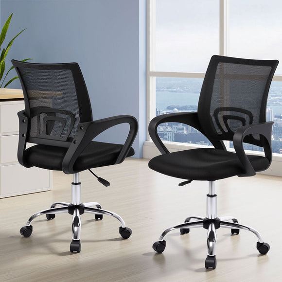 Artiss 2x Mesh Office Chair Mid Back Black - RnR Galore