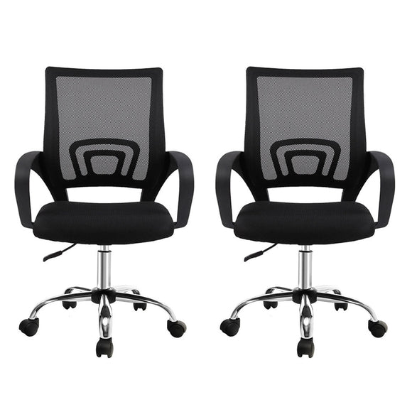 Artiss 2x Mesh Office Chair Mid Back Black - RnR Galore
