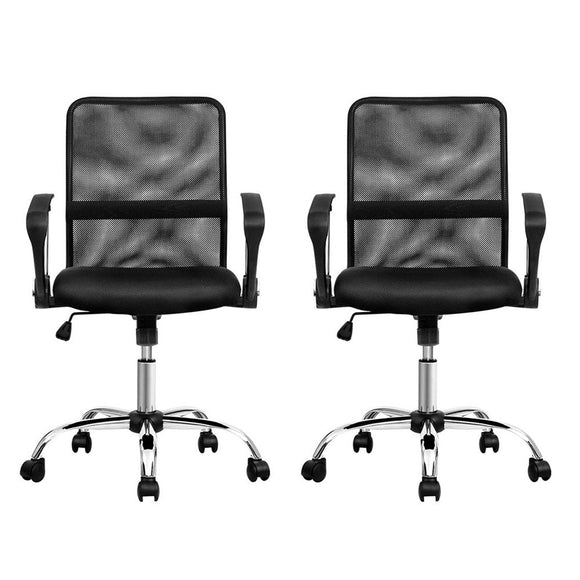 Artiss 2x Mesh Office Chair Mid Back Black - RnR Galore