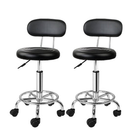 Artiss 2x Salon Stool Swivel Chair Backrest Black - RnR Galore