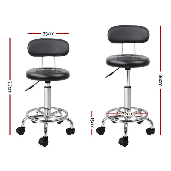 Artiss 2x Salon Stool Swivel Chair Backrest Black - RnR Galore
