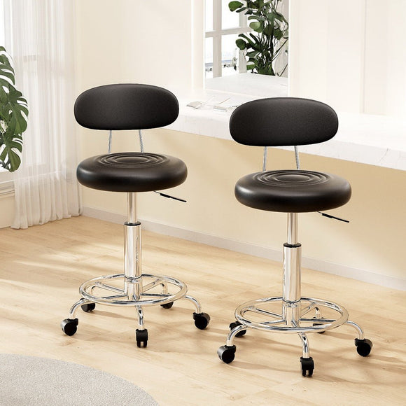 Artiss 2x Salon Stool Swivel Chair Backrest Black - RnR Galore