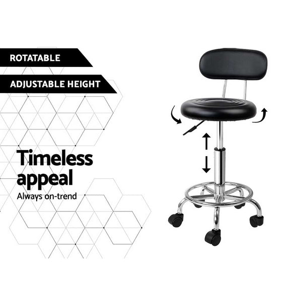 Artiss 2x Salon Stool Swivel Chair Backrest Black - RnR Galore