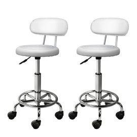 Artiss 2x Salon Stool Swivel Chair Backrest White - RnR Galore
