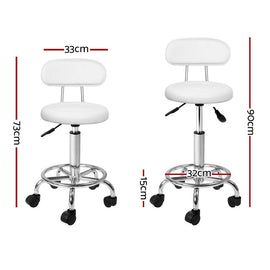 Artiss 2x Salon Stool Swivel Chair Backrest White - RnR Galore