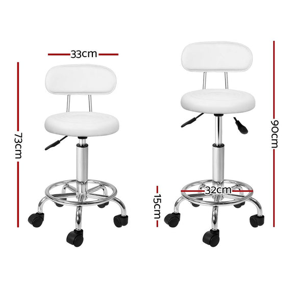Artiss 2x Salon Stool Swivel Chair Backrest White - RnR Galore