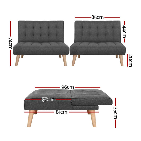 Artiss 2x Sofa Bed Couch Single Seater Fabric Grey - RnR Galore