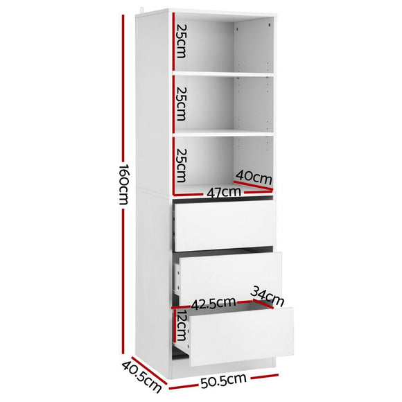 Artiss 3 Chest of Drawers Tallboy Cabinet White - RnR Galore