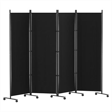 Artiss 4 Panel Room Divider Screen 217cm Wheel Fabric Black - RnR Galore
