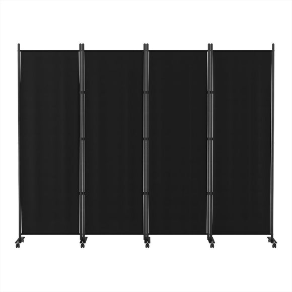 Artiss 4 Panel Room Divider Screen 217cm Wheel Fabric Black - RnR Galore