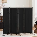 Artiss 4 Panel Room Divider Screen 217cm Wheel Fabric Black - RnR Galore