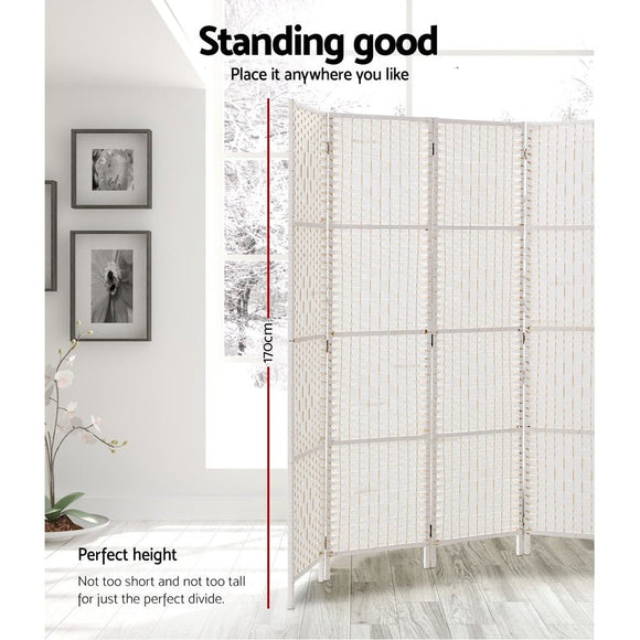 Artiss 4 Panel Room Divider Screen Privacy Timber Foldable Dividers Stand White - RnR Galore