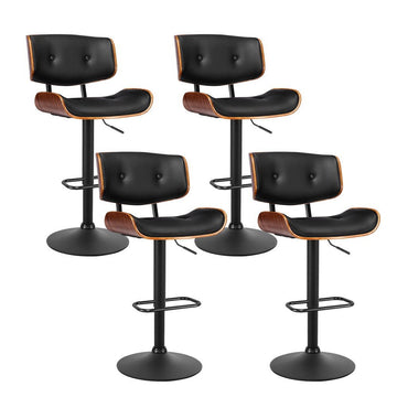 Artiss 4x Bar Stools Gas Lift Leather All Black - RnR Galore