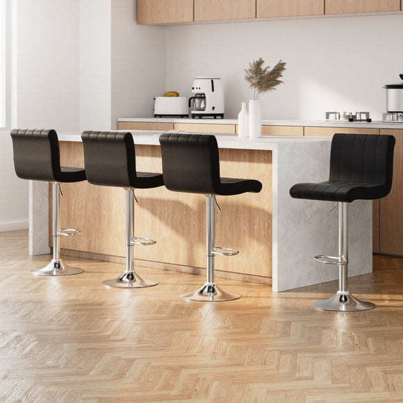Artiss 4x Bar Stools Gas Lift Leather Black - RnR Galore