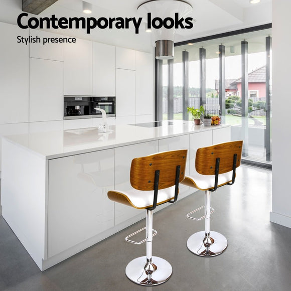Artiss 4x Bar Stools Gas Lift Leather White - RnR Galore