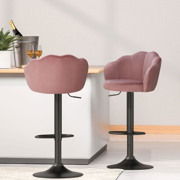 Artiss 4x Bar Stools Gas Lift Velvet Pink - RnR Galore