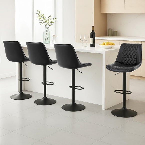 Artiss 4x Bar Stools Kitchen Swivel Gas Lift Counter Chair Diamond Leather Black - RnR Galore