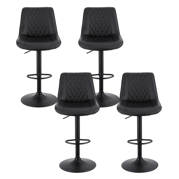 Artiss 4x Bar Stools Kitchen Swivel Gas Lift Counter Chair Diamond Leather Black - RnR Galore