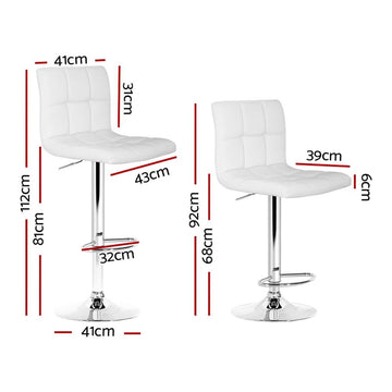 Artiss 4x Bar Stools Leather Gas Lift White - RnR Galore
