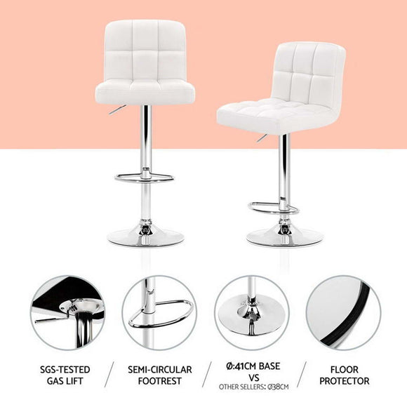 Artiss 4x Bar Stools Leather Gas Lift White - RnR Galore