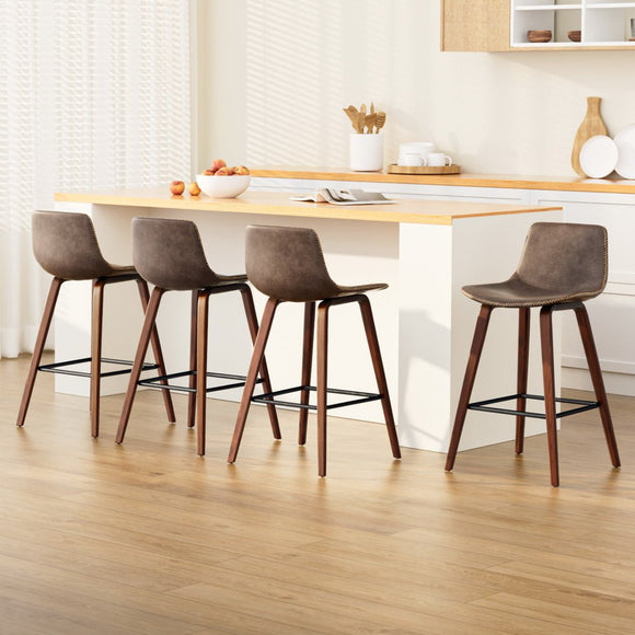 Artiss 4x Bar Stools Vintage Leather Wooden - RnR Galore