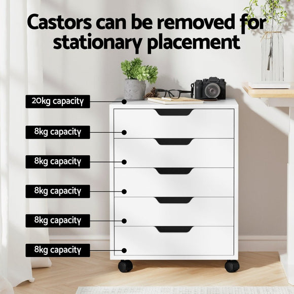 Artiss 5 - Drawer Filing Cabinet Mobile Rolling Storage Cabinet Chest of Drawers Stand White - RnR Galore