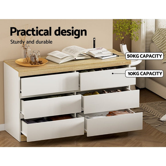 Artiss 6 Chest of Drawers Cabinet Dresser Table Tallboy Storage Bedroom White - RnR Galore