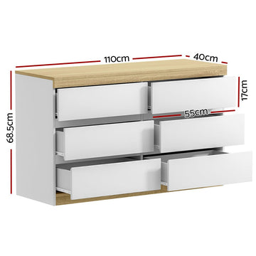 Artiss 6 Chest of Drawers Cabinet Dresser Table Tallboy Storage Bedroom White - RnR Galore