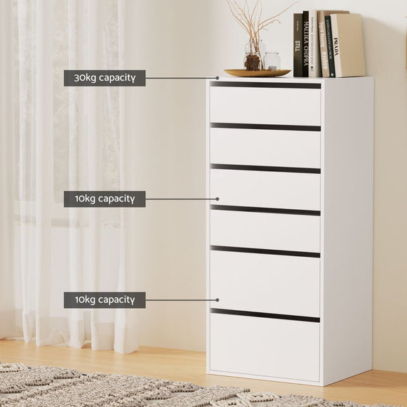 Artiss 6 Chest of Drawers Dresser Tallboy White - RnR Galore