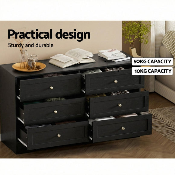 Artiss 6 Chest of Drawers Tallboy Cabinet - LEIF Black - RnR Galore