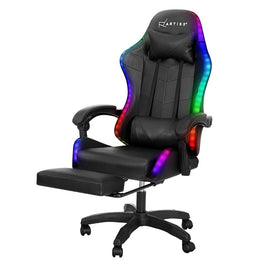 Artiss 6 Point Massage Gaming Office Chair 7 LED Footrest Black - RnR Galore