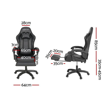 Artiss 6 Point Massage Gaming Office Chair 7 LED Footrest Black - RnR Galore
