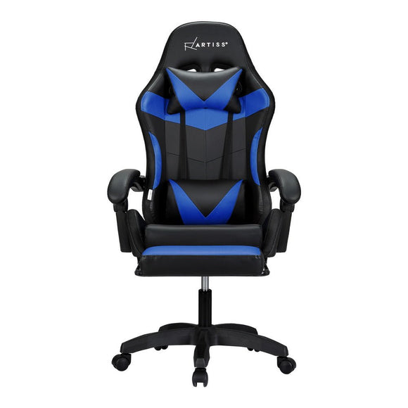 Artiss 6 Point Massage Gaming Office Chair 7 LED Footrest Blue - RnR Galore