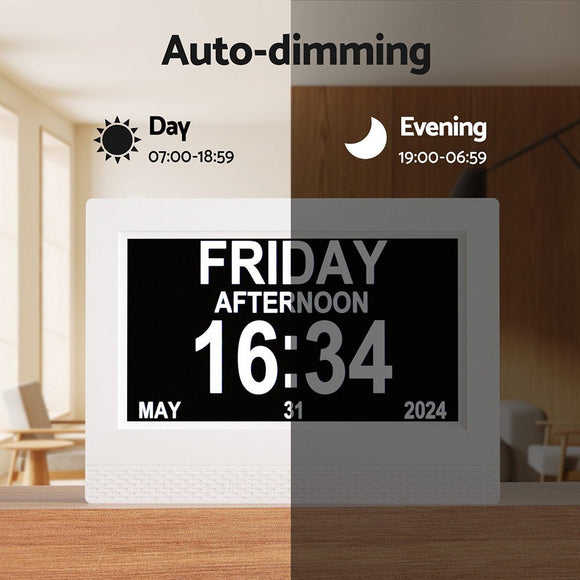 Artiss 7" Digital Day Clock Calendar Alarm White - RnR Galore