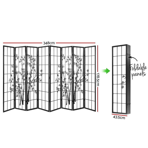 Artiss 8 Panel Room Divider Screen 348x179cm Bamboo Black White - RnR Galore