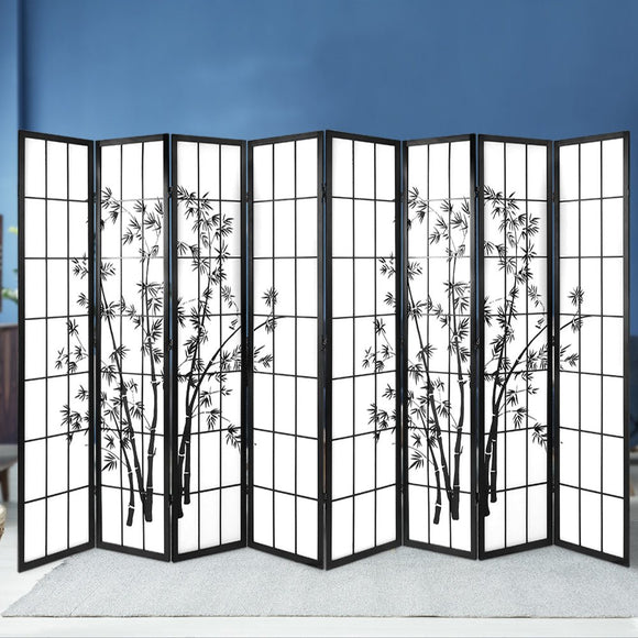 Artiss 8 Panel Room Divider Screen 348x179cm Bamboo Black White - RnR Galore