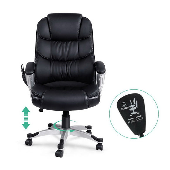 Artiss 8 Point Massage Office Chair Heated Seat PU Black - RnR Galore